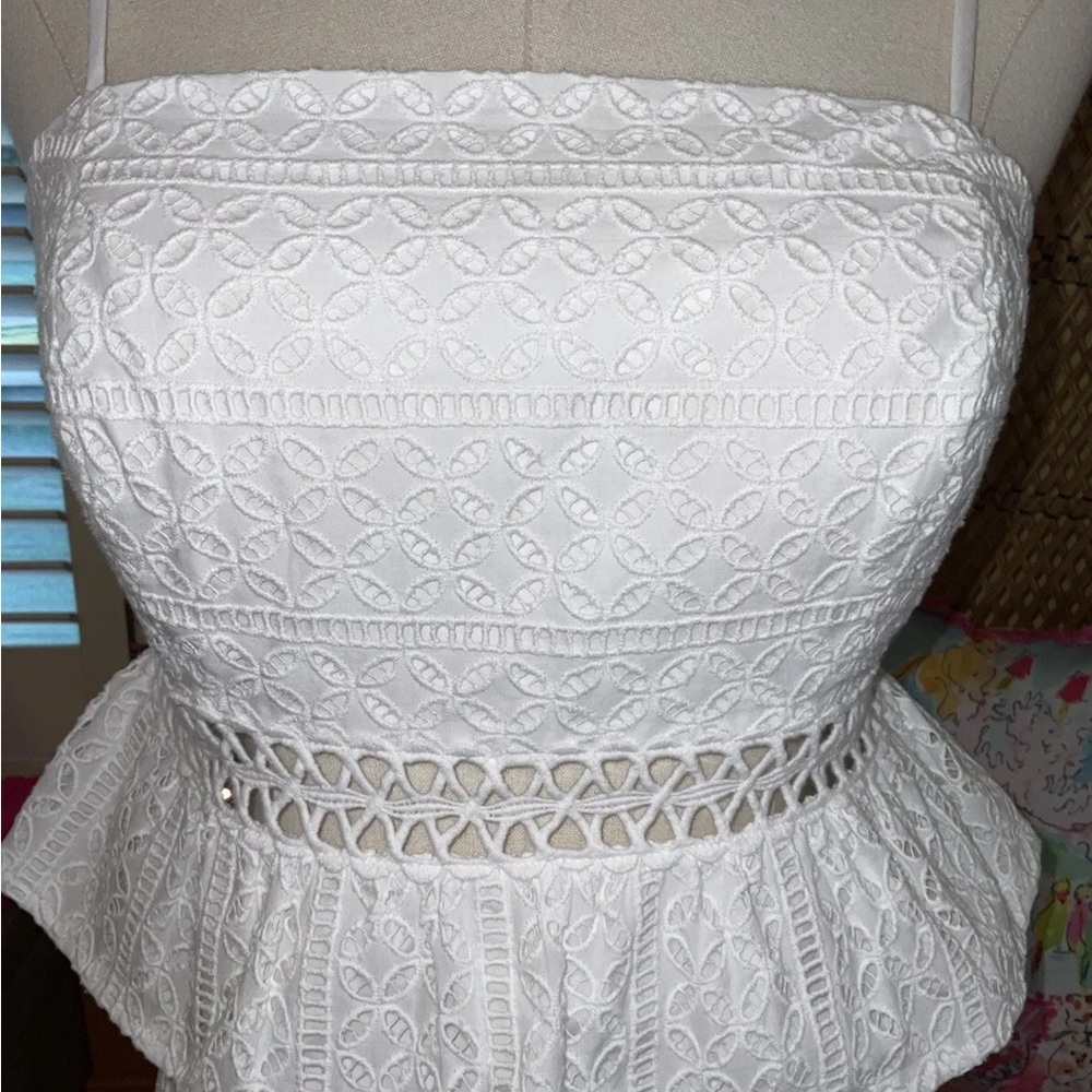 Lilly Pulitzer NWT Jan Peplum Crop Top & Skirt Set White Eyelet $228 Size 6 - Picture 4 of 15